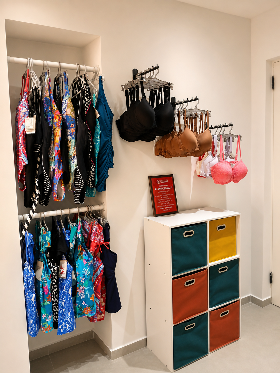 Swimwear and post-surgery bras on display at the Boutique na Pechu fitting studio